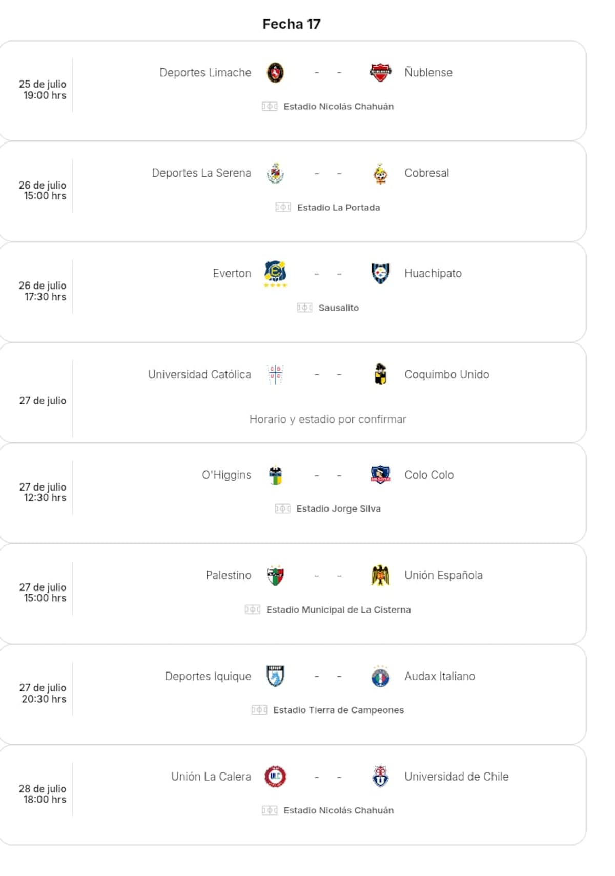 Fecha 17 del Campeonato Nacional.