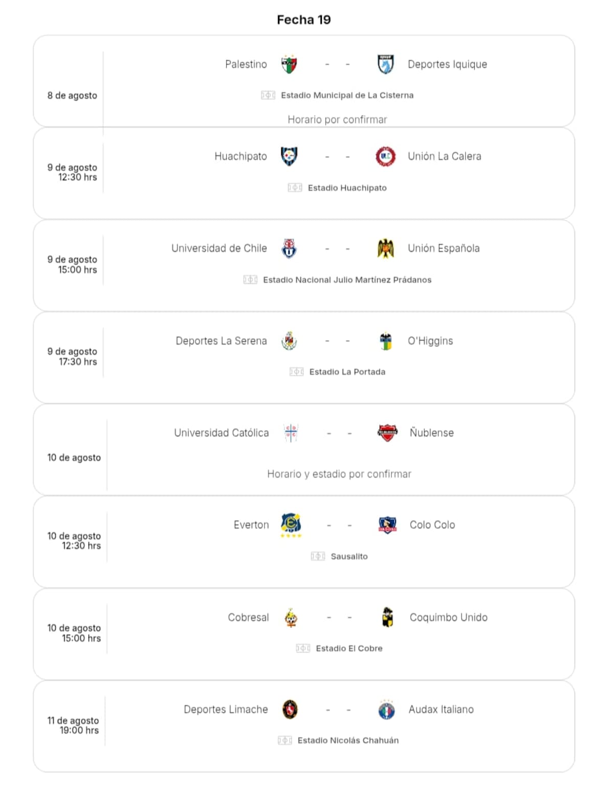 Fecha 19 del Campeonato Nacional.