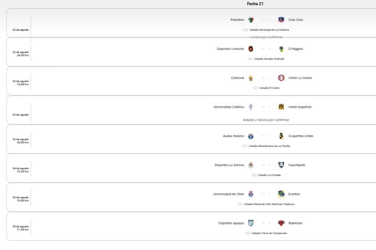 ANFP confirmó la programación de la fecha 21 de la Liga de Primera.