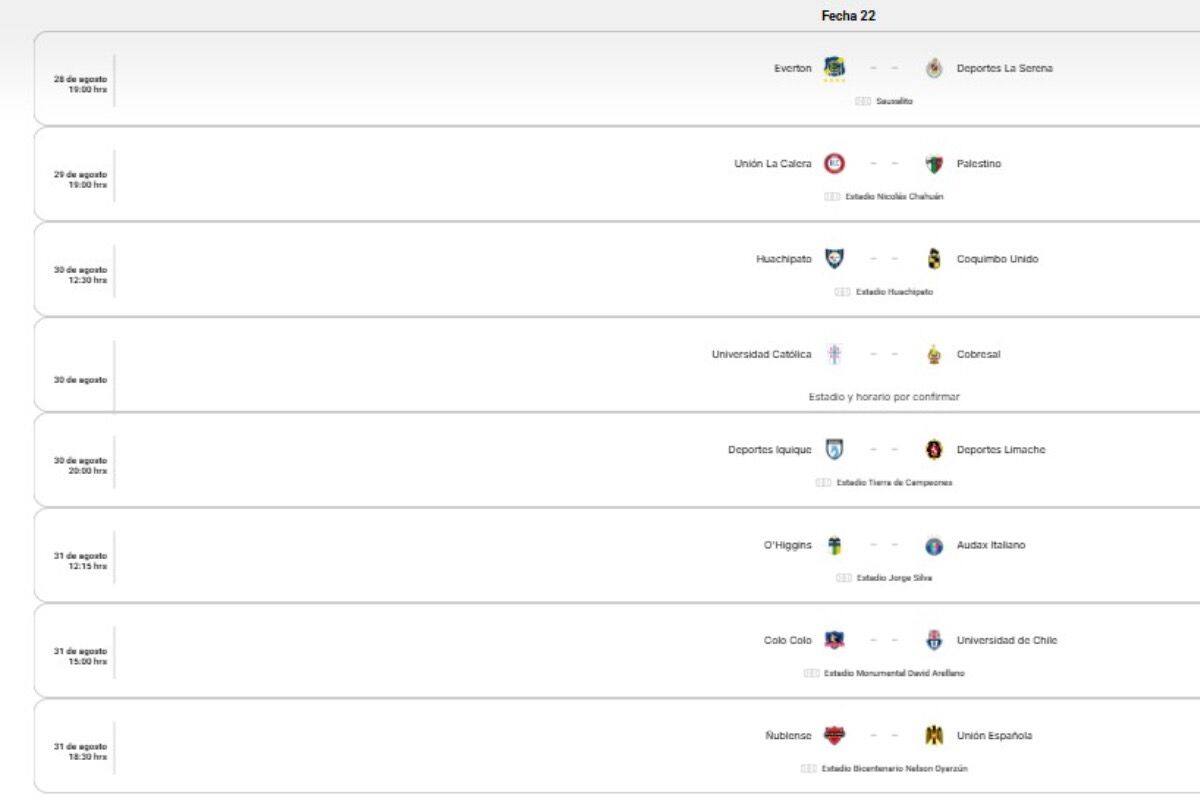 ANFP confirmó la programación de la fecha 22 de la Liga de Primera.