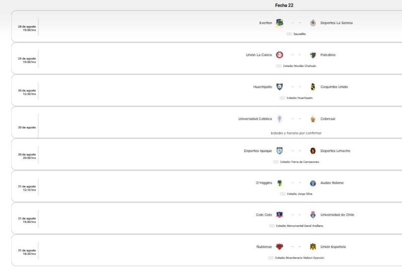 ANFP confirmó la programación de la fecha 22 de la Liga de Primera.