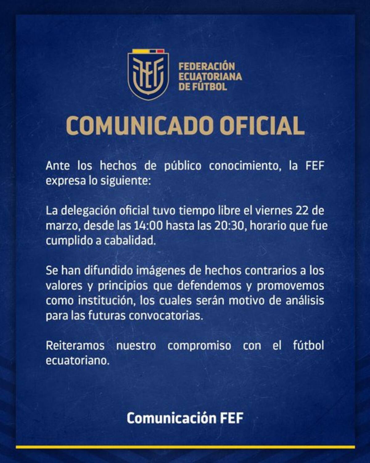 La Federación de Ecuador condenó el acto de indisciplina