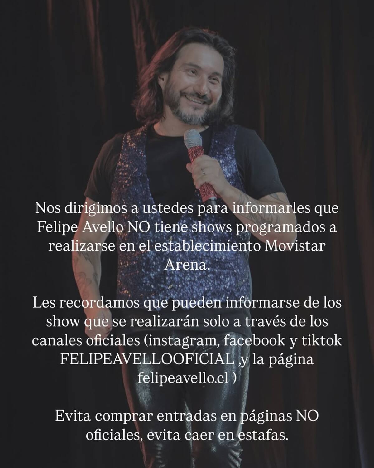 Comunicado compartido por Felipe Avello y su productora.