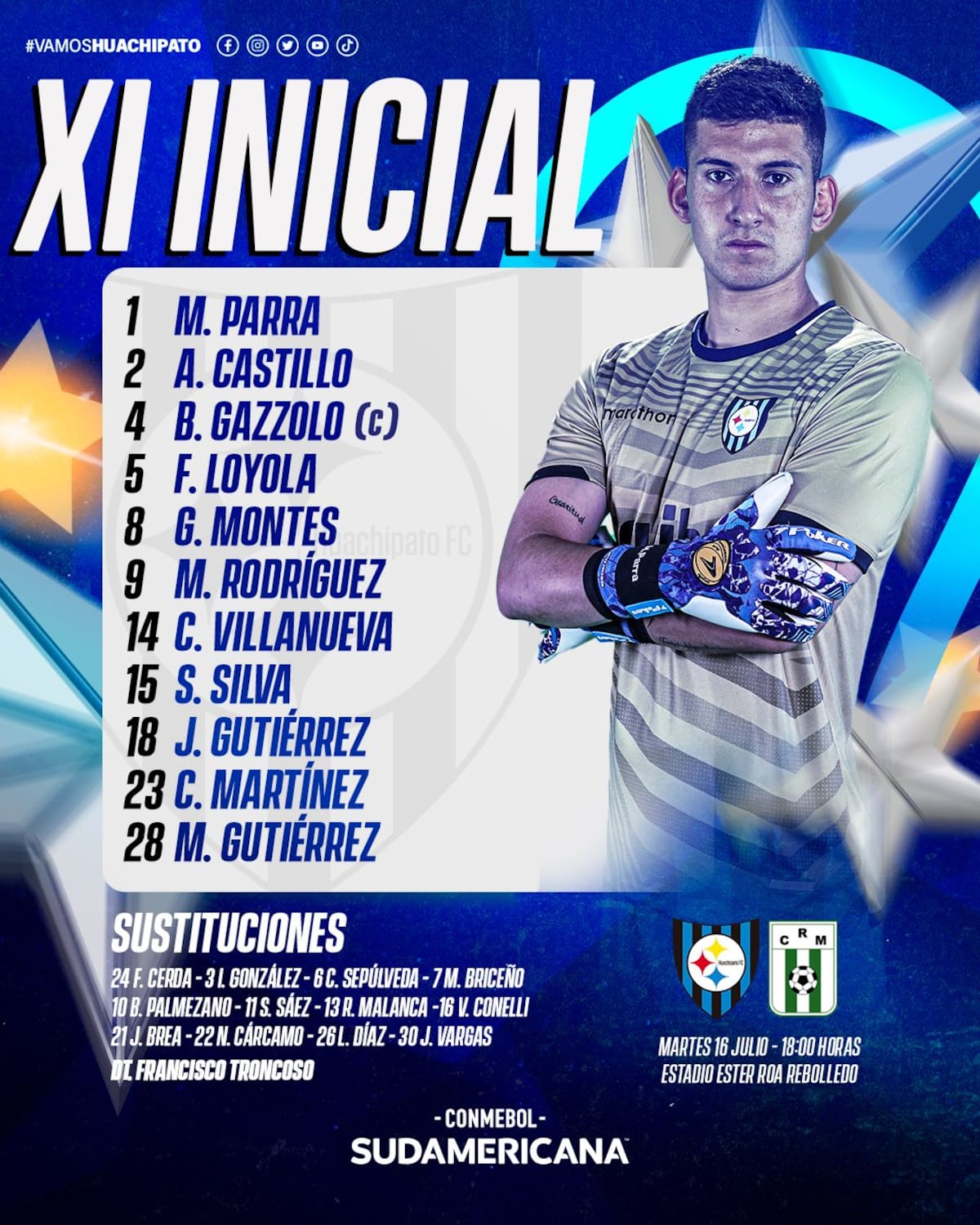 Felipe Loyola anunciado como titular contra Racing de Montevideo en Copa Sudamericana.