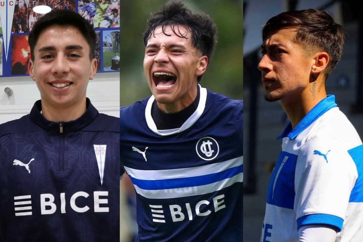 Los tres canteranos de la UC fueron cedidos a clubes de Segunda División. Foto: Instagram de Nicolás Letelier, Bastián Gómez y Cruzados Oficial.