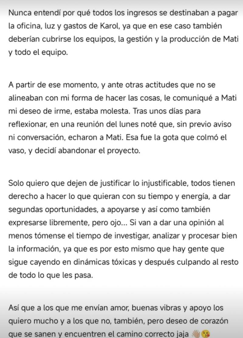 Extrabajadora de Karol Lucero arremete contra el animador.