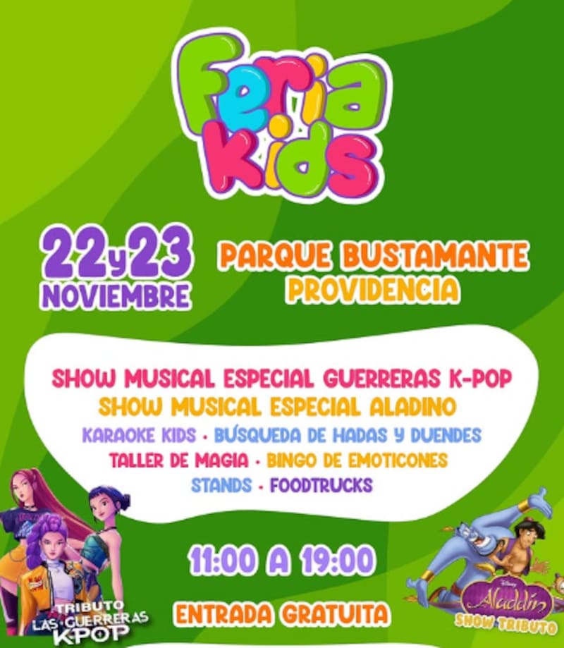 El evento gratuito se llevará a cabo desde las 11:00 horas y hasta las siete de la tarde. Foto: Instagram Feria Kids Chile.
