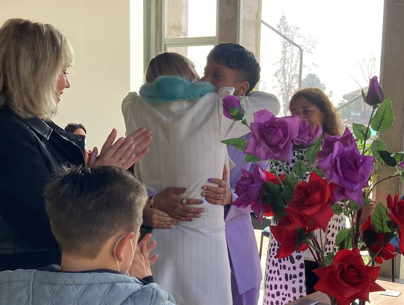 Fernanda Pinilla y Grace Lazcano el día de su matrimonio