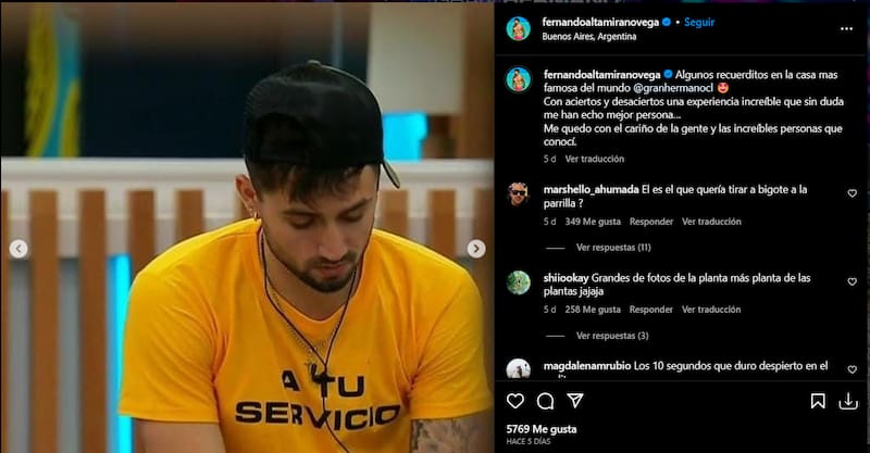 Fernando Altamirano, "Bambino", en Instagram.