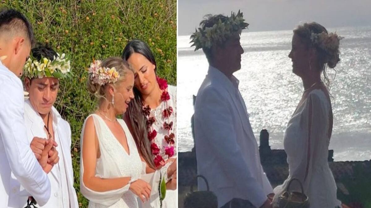 En una ceremonia simbólica: Fernando Godoy y Ornella Dalbosco se casaron en Rapa Nui