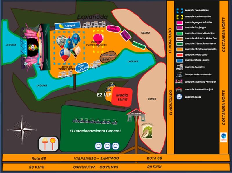 Este es el mapa de las atracciones del show de globos aerostáticos.