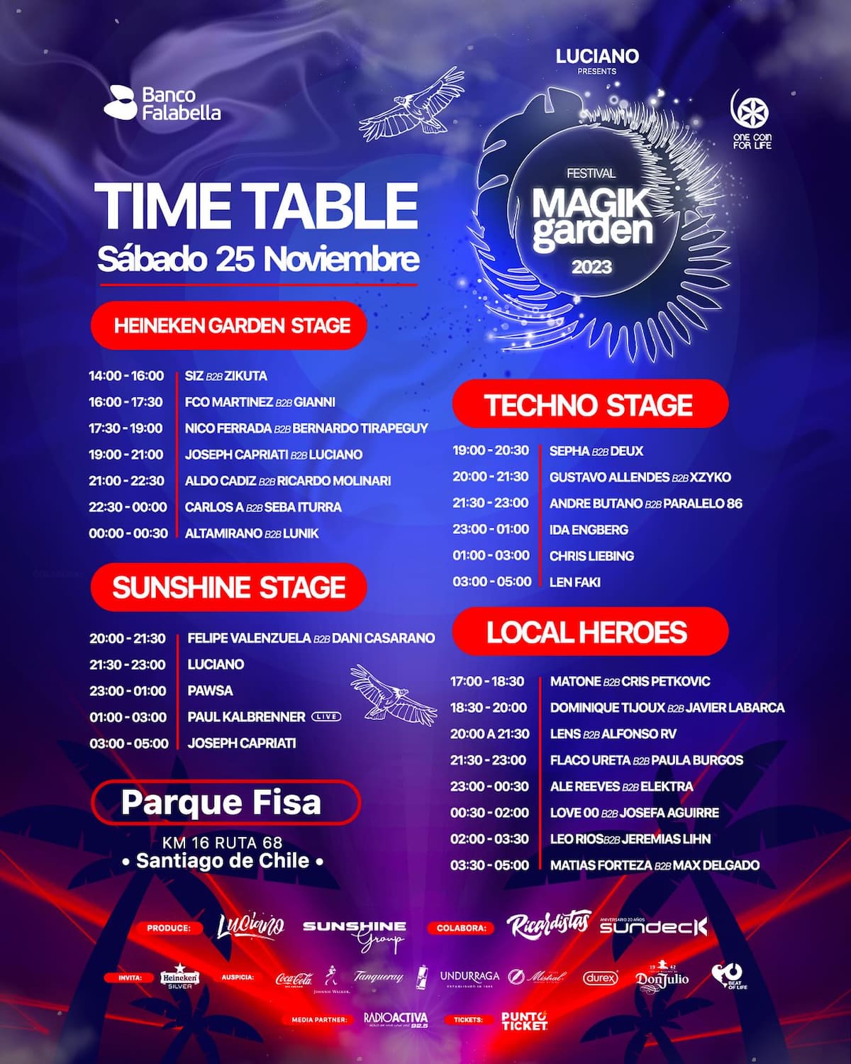 Horarios por día y escenario