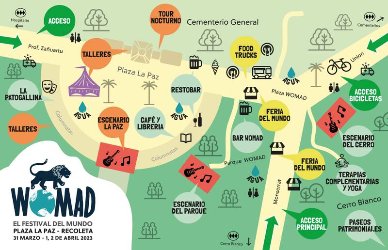Esta será la distribución dentro del recinto durante los tres días de eventos. Créditos: Womad.cl