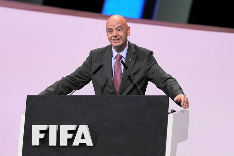 PARIS, FRANCE - JUNE 07: FIFA President Gianni Infantino speaks on stage during the FIFA Women's Football Convention - Part 2 on June 7, 2019 in Paris, France. (Photo by Daniela Porcelli/Getty Images)