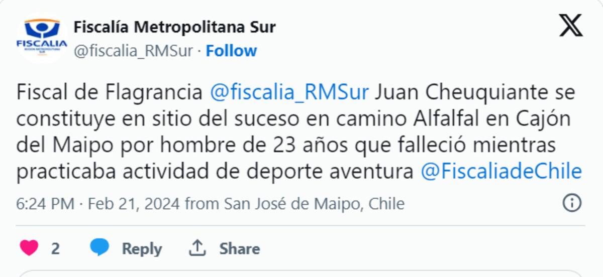 El lugar de los hechos será periciado por el personal policial y la Fiscalía Metropolitana Sur para esclarecer las causas del deceso del joven.