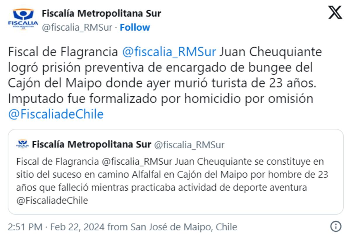 Fiscalía Metropolitana Sur en X.
