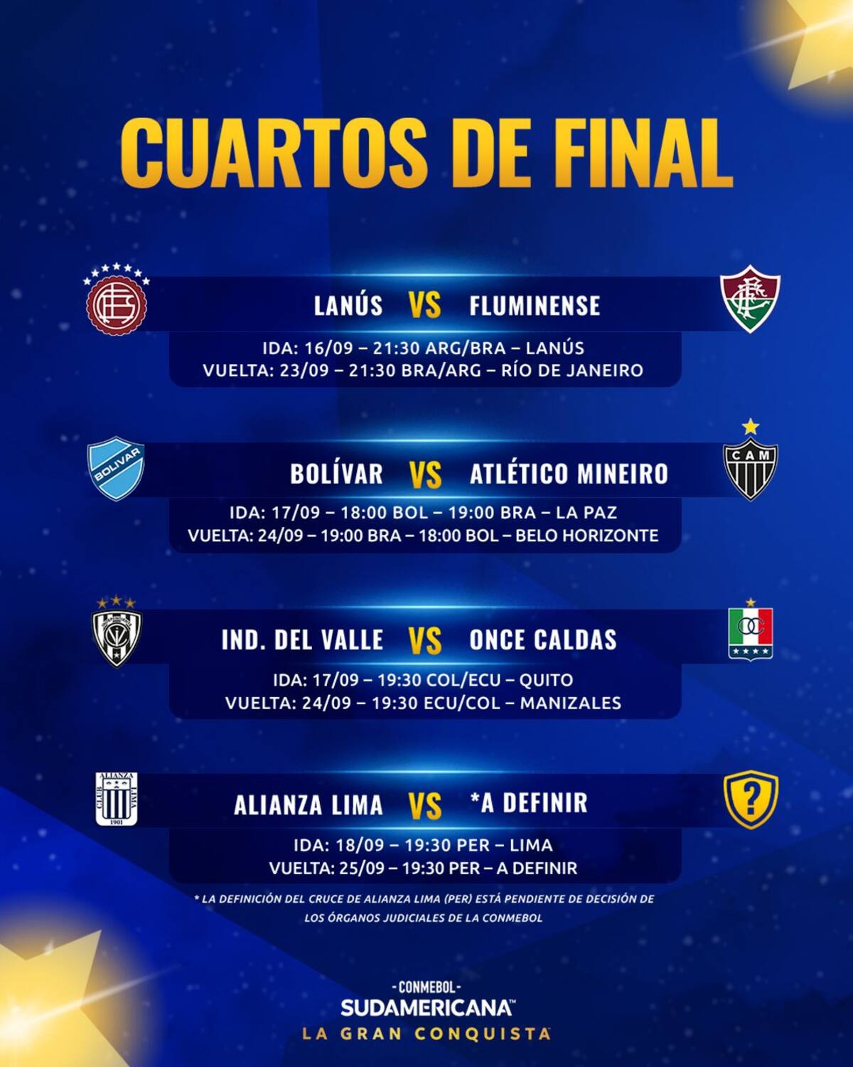 Los partidos serán el 18 de septiembre y el 25 del mismo mes.