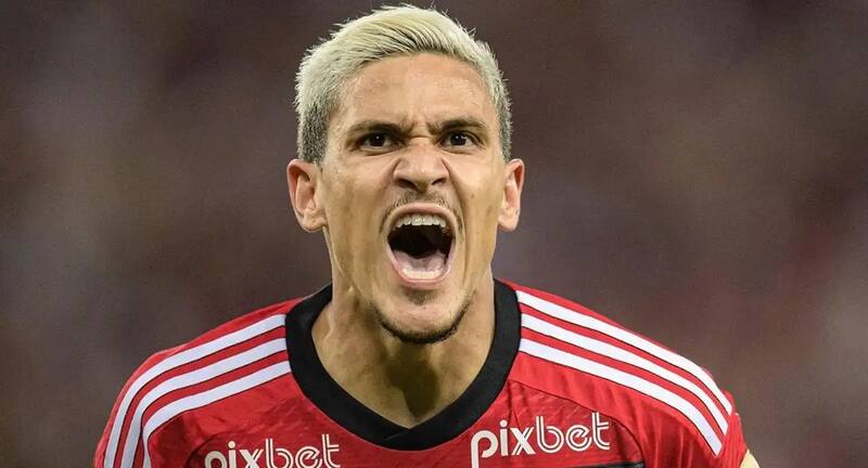 Pedro, el delantero del Flamengo agredido por el PF de Jorge Sampaoli, celebrando un gol.