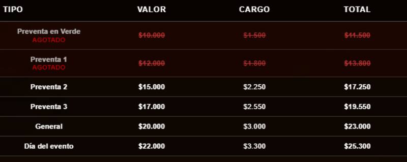 Estos son los valores del evento a realizarse este sábado 13 de septiembre.