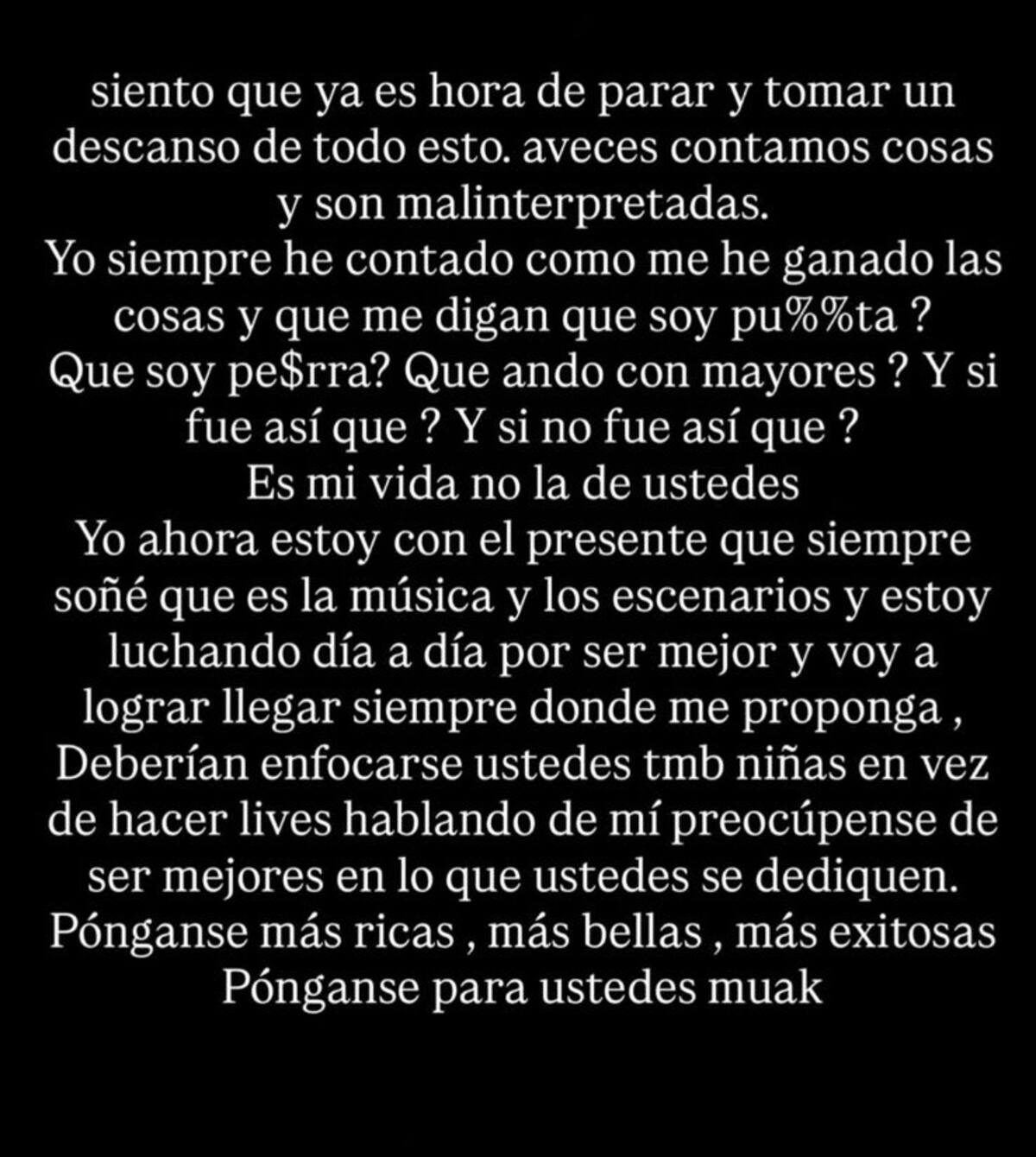 Historia publicada por la cantante en su Instagram.