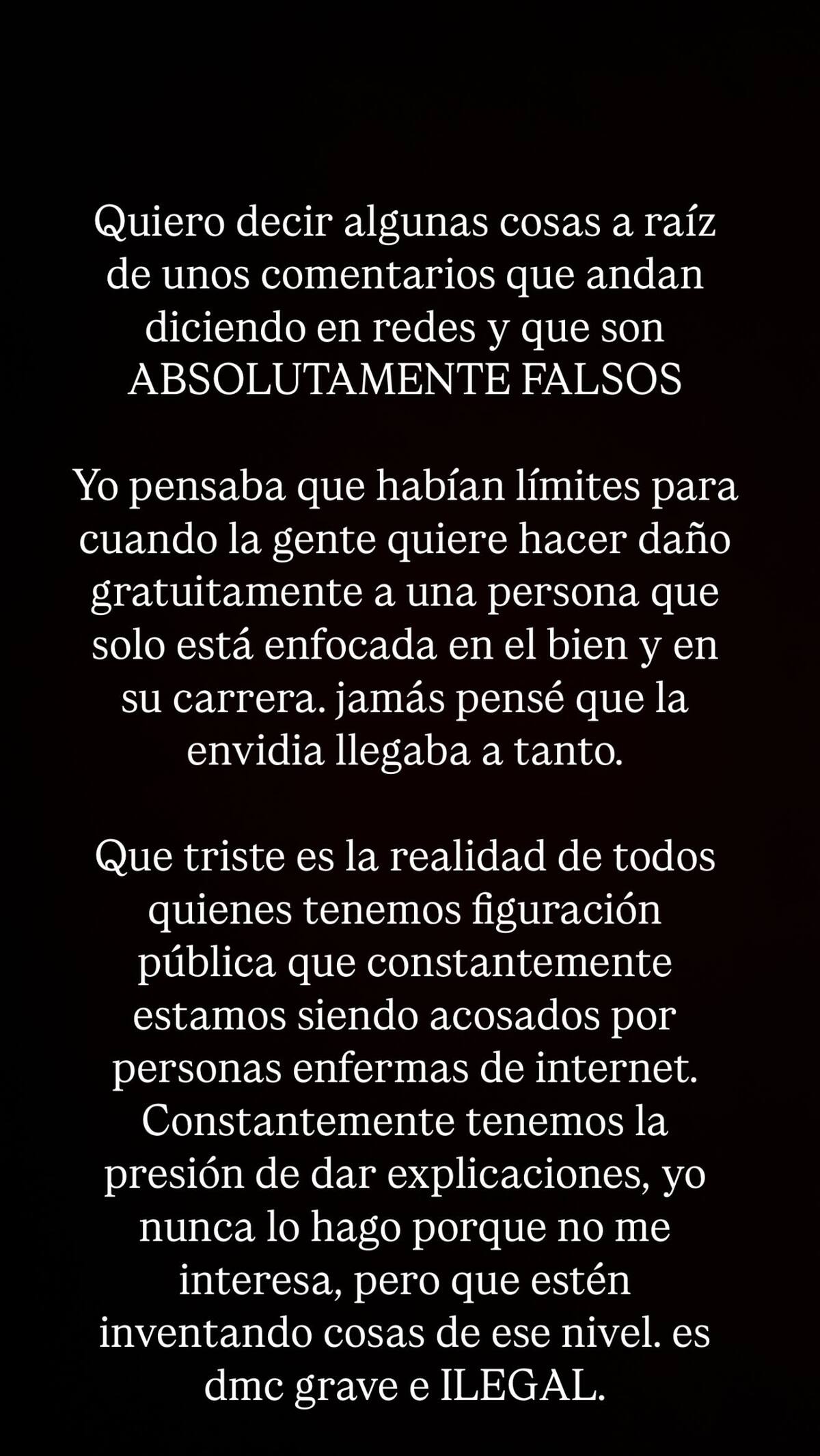 Esta es la primera parte de la declaración de la artista.