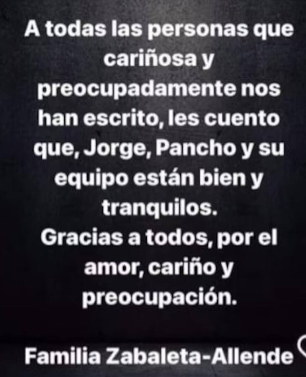 Francisca Allende actualiza estado de salud de Jorge Zabaleta y Pancho Saavedra.