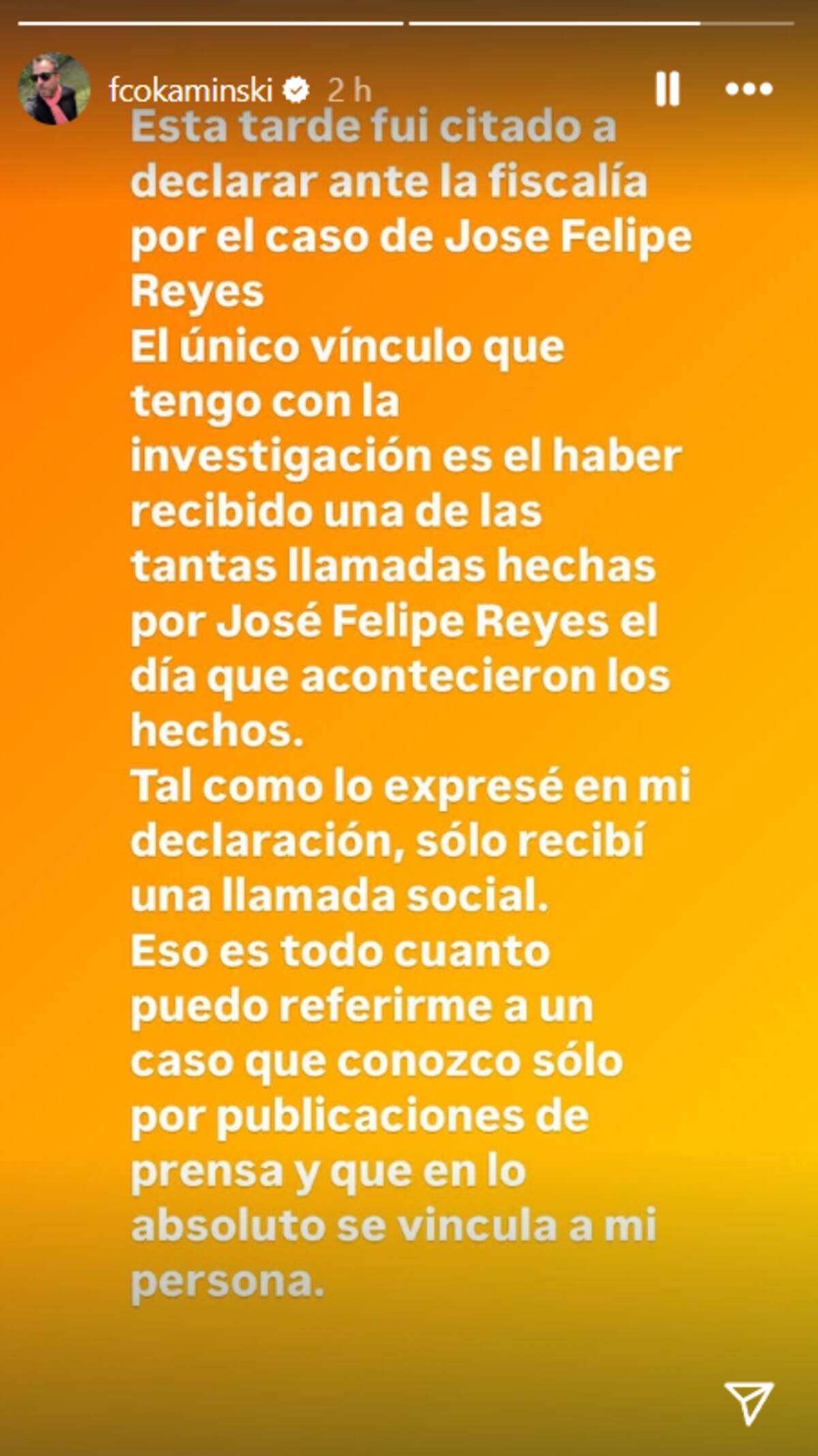 Comunicado emitido por el animador en sus historias de Instagram.