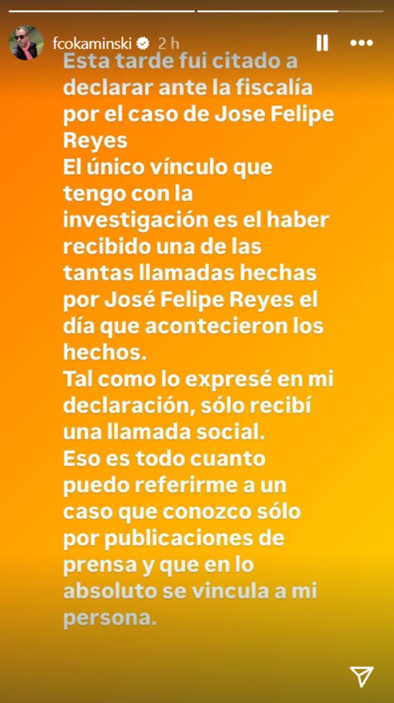 Comunicado emitido por el animador en sus historias de Instagram.