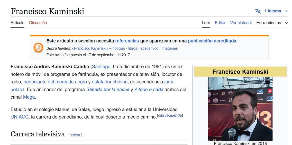 El animador sufrió la modificación de su perfil de Wikipedia.