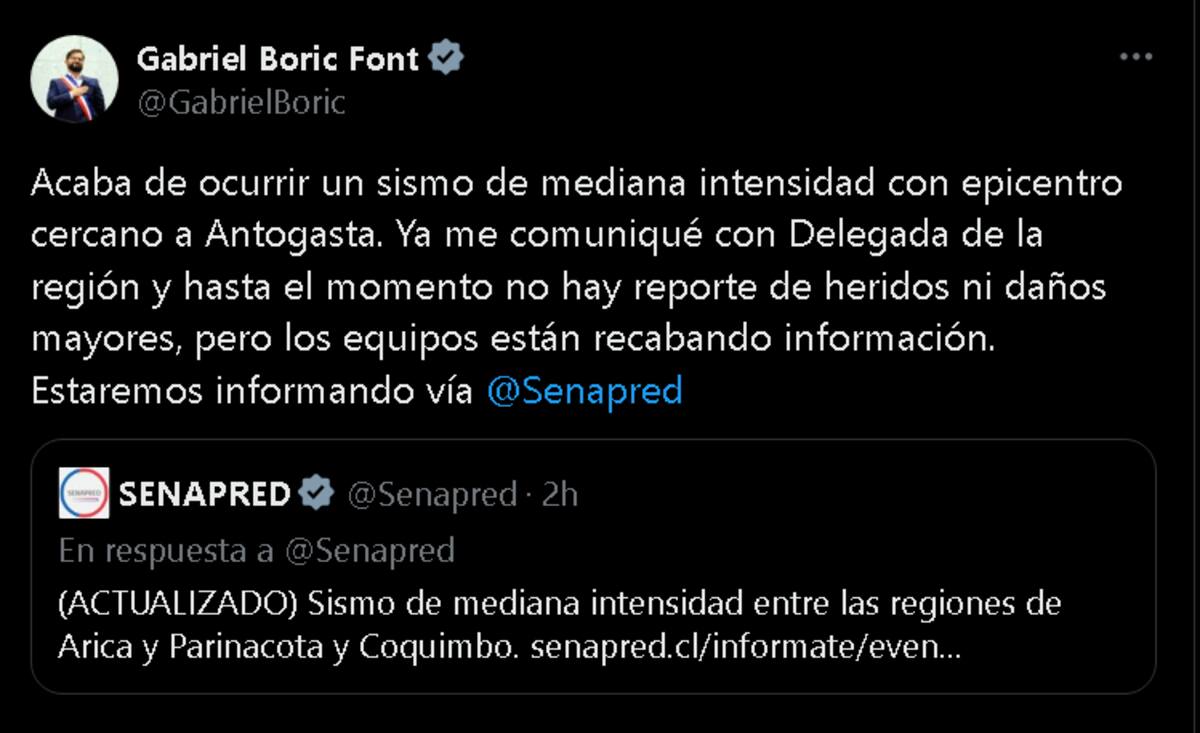 El Presidente se refirió al fuerte sismo.