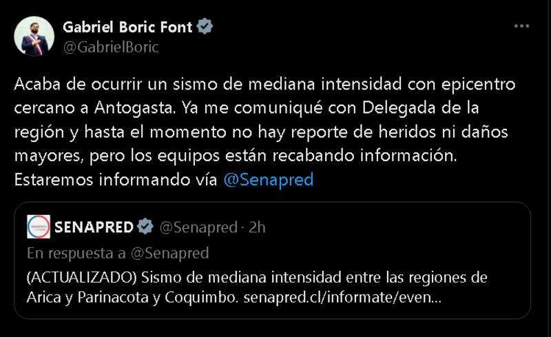 El Presidente se refirió al fuerte sismo.