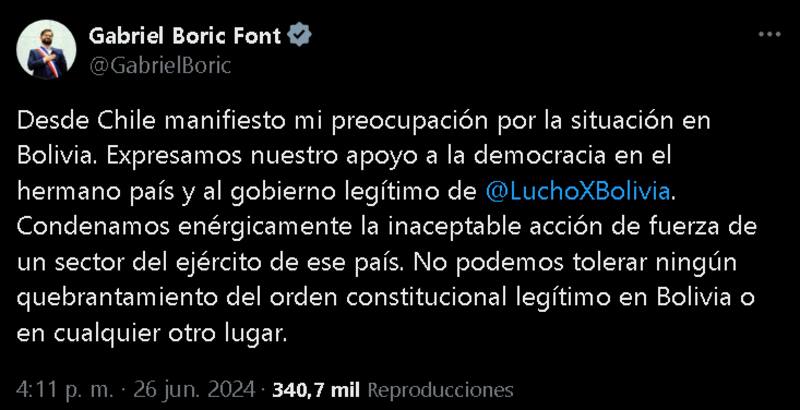 El Presidente de Chile condenó el intento de golpe.
