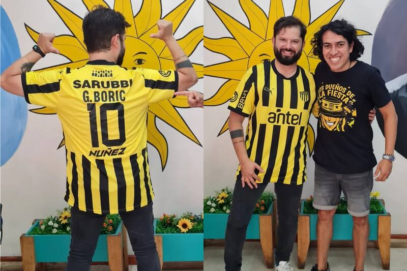 Gabriel Boric con la camiseta de Peñarol.
