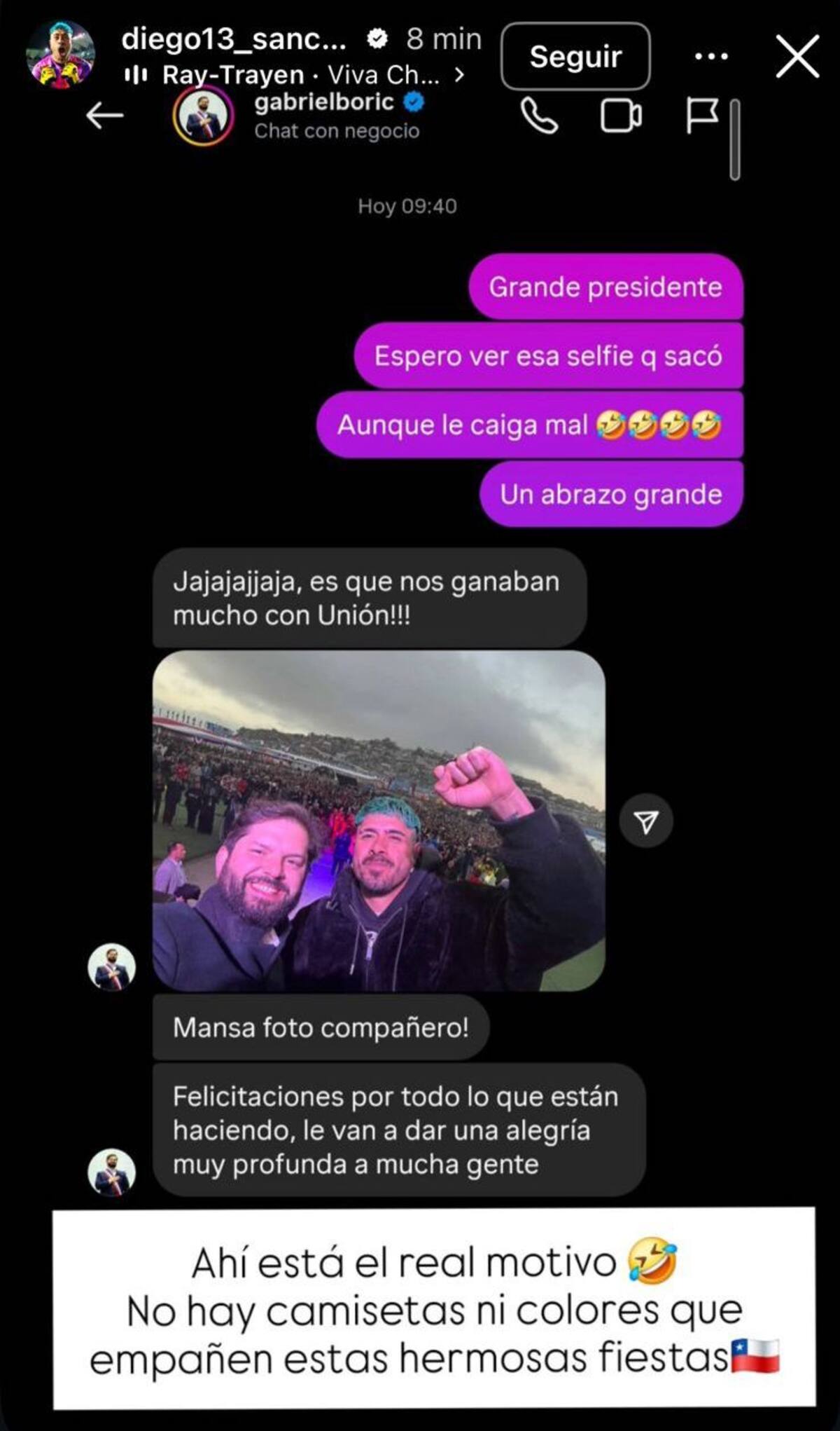 Su conversación en Instagram.
