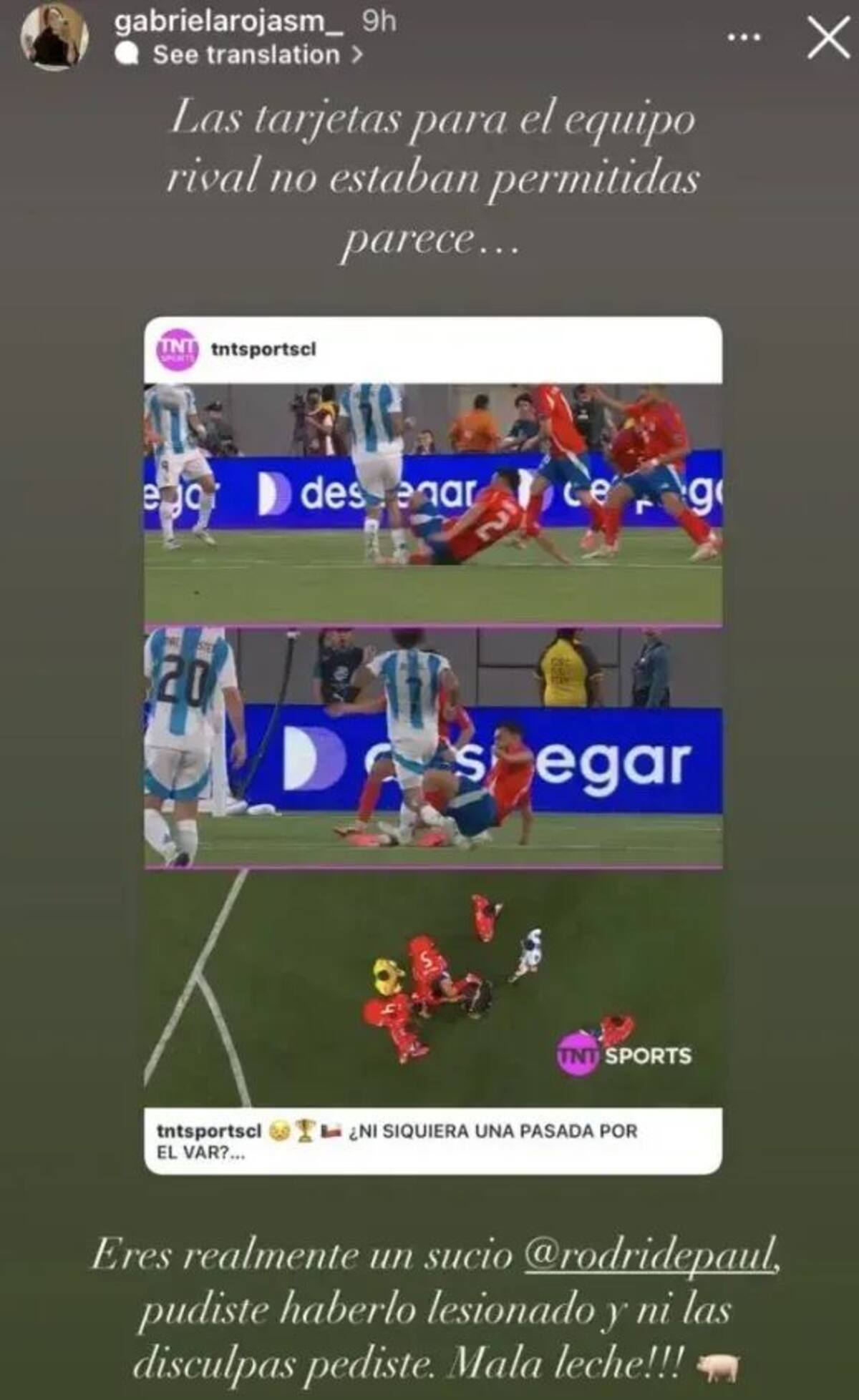 La esposa de Gabriel Suazo disparó a Rodrigo de Paul por redes sociales.