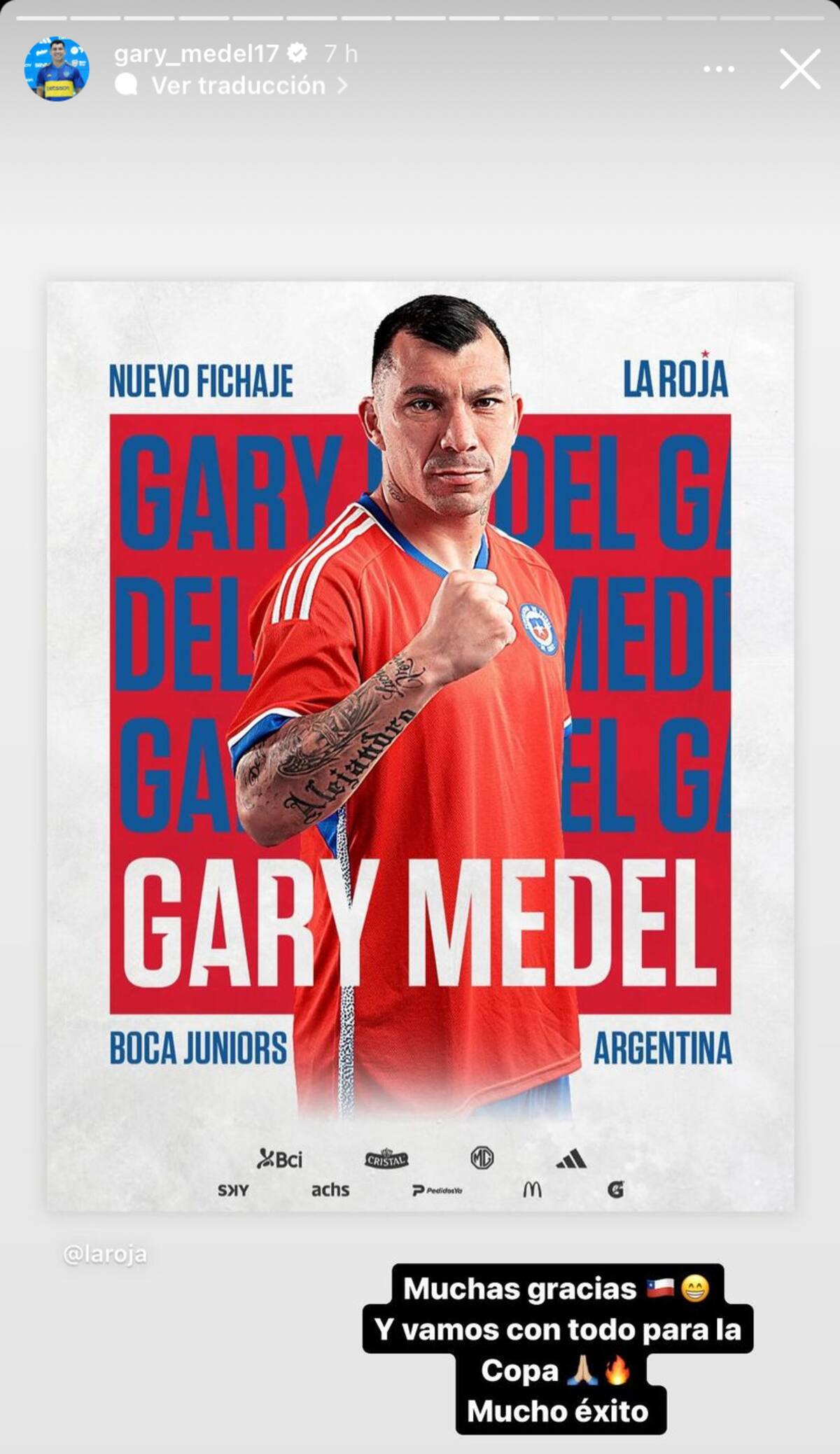 Gary Medel le respondió en su Instagram al saludo de La Roja.