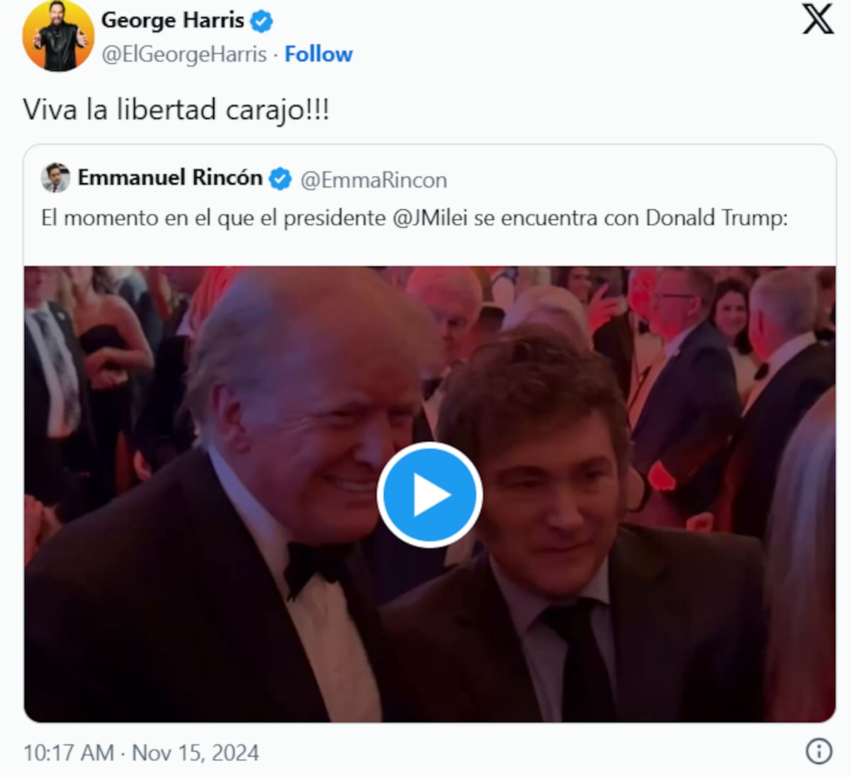 El humorista demostró su apoyo en redes sociales a Trump y Milei.