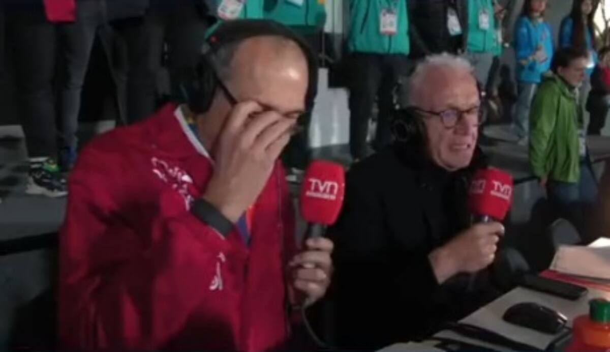 Pedro Carcuro junto a Gert Weil, para relatar el oro panamericano de Martina Weil, uno de los momentos icónicos de Santiago 2023. Foto: Captura.