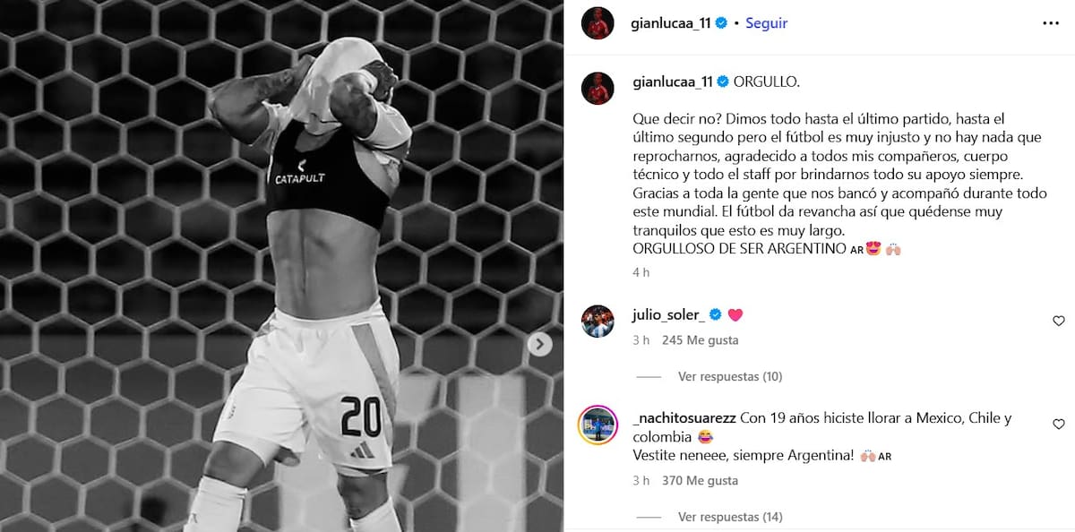 La publicación del argentino tras perder la final del Mundial Sub 20