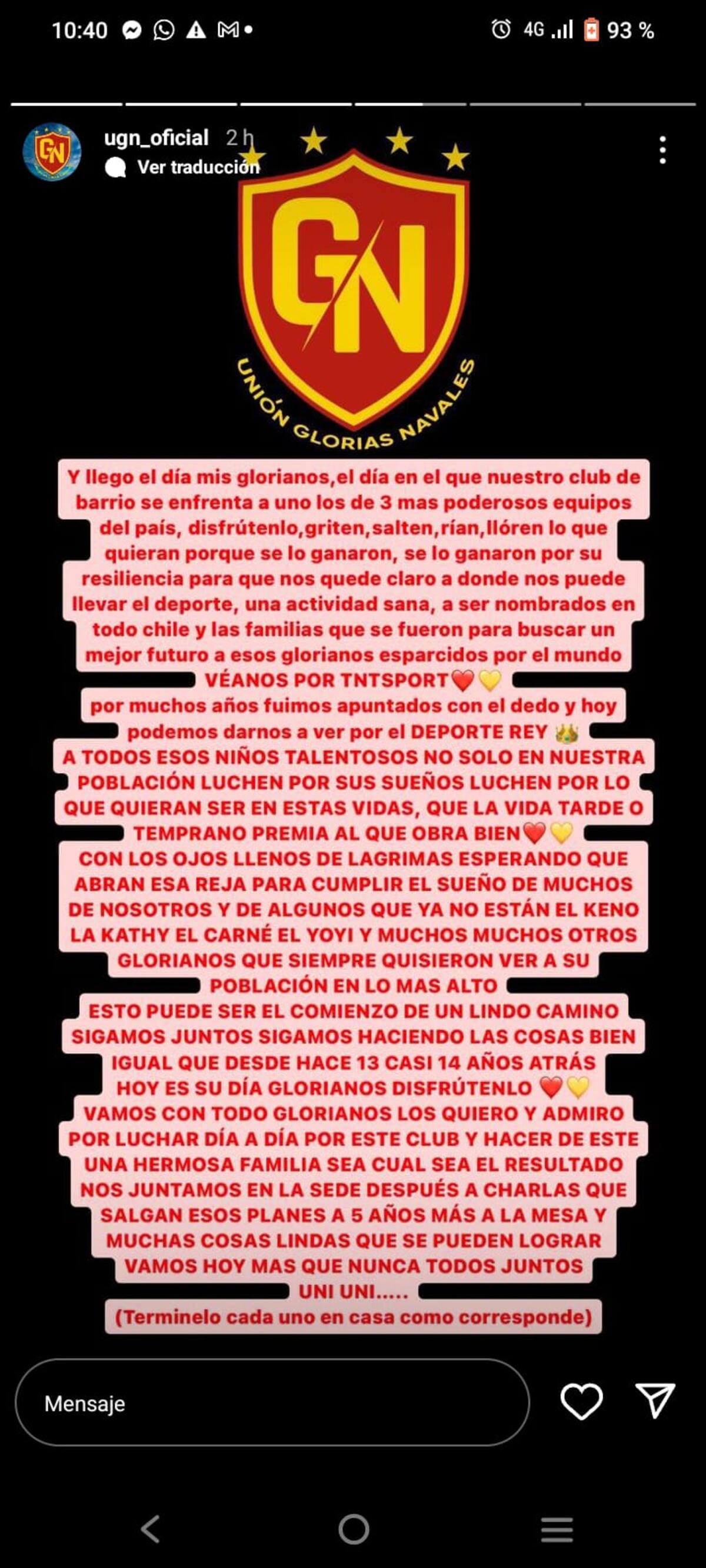 La reflexión de Glorias Navales en redes sociales.