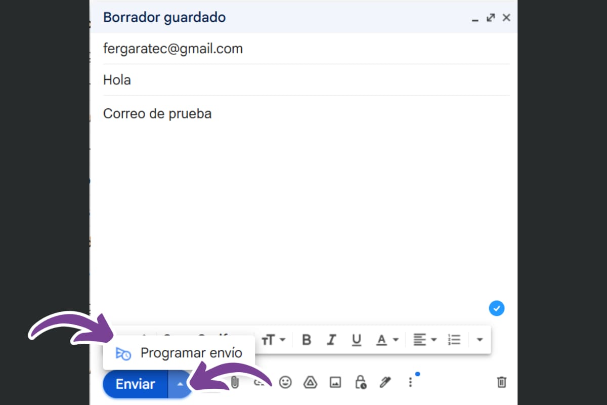 Deberás seleccionar la flecha para programar un envío.