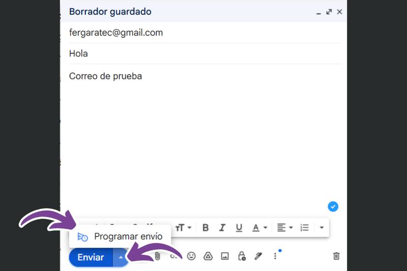Deberás seleccionar la flecha para programar un envío.