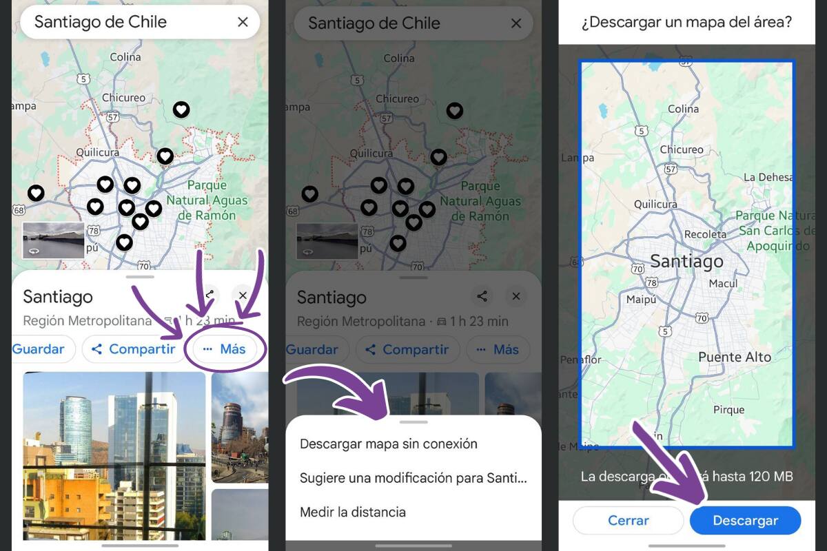 Deberás seguir estas instrucciones para descargar el mapa y usarlo luego sin conexión.