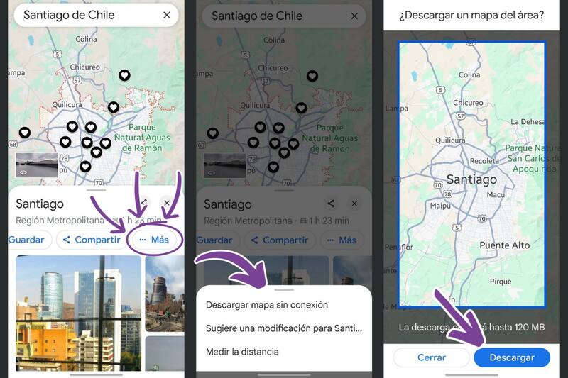 Deberás seguir estas instrucciones para descargar el mapa y usarlo luego sin conexión.