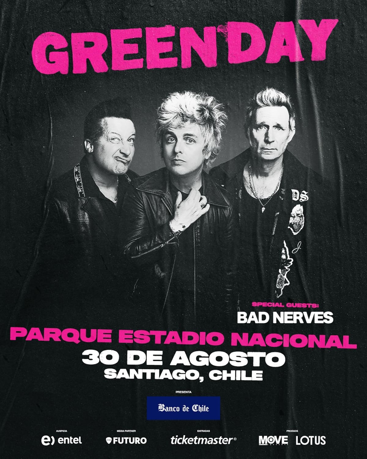 Afiche oficial del concierto de la banda en Chile.