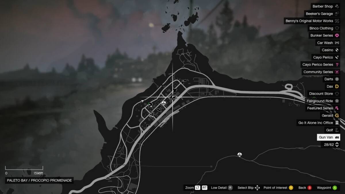 Mapa para encontrar la Gun Van. Crédito: GTA Online