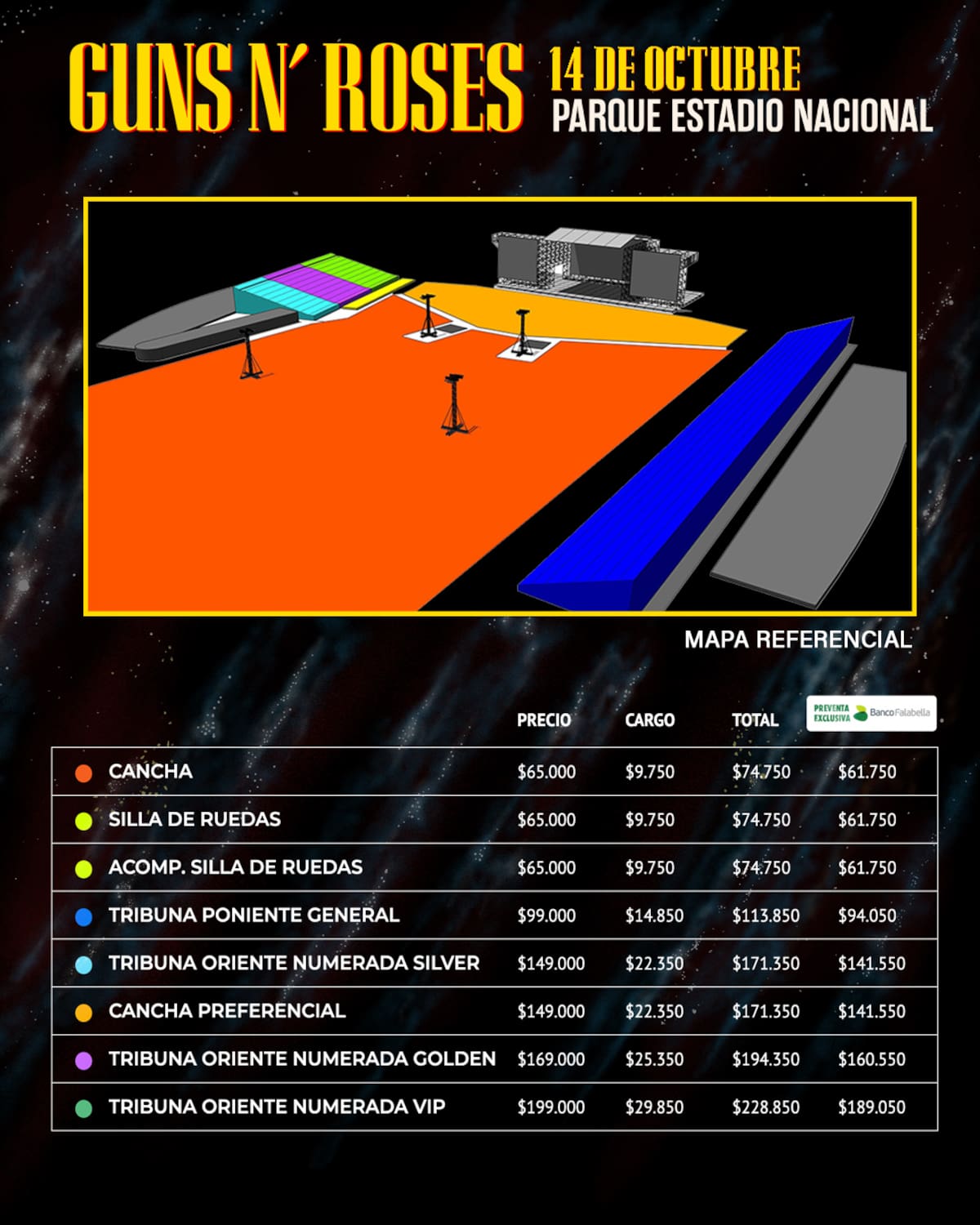 Precios y ubicaciones para el concierto de la mítica banda de rock.