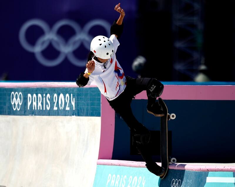 La deportista debutó este martes en la prueba de skateboarding. EFE.