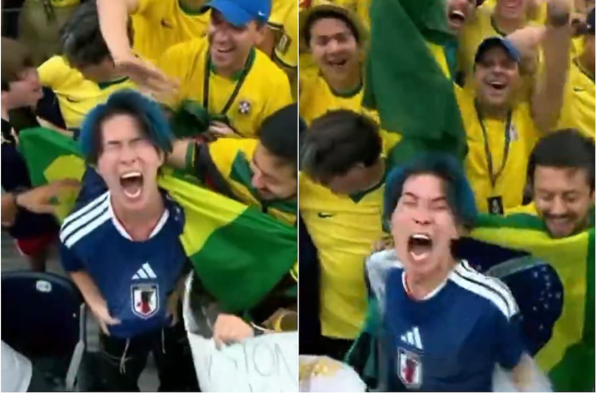 VIDEO | Japonés estaba en el estadio rodeado de brasileños que le gritaron el 2-1 y su reacción se volvió viral