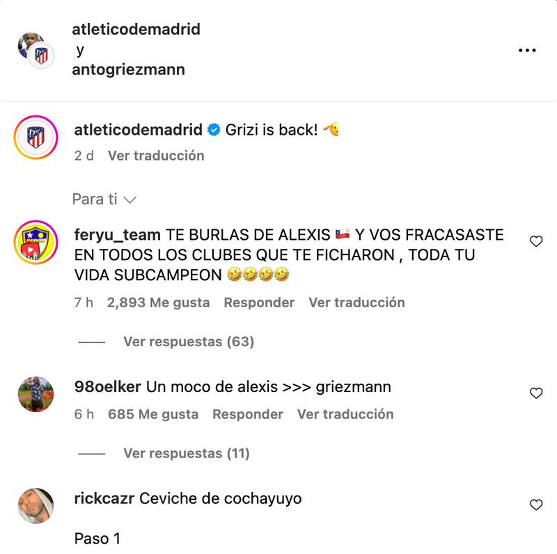 Hinchas chilenos reaccionan a insulto de Griezmann a Alexis Sánchez.